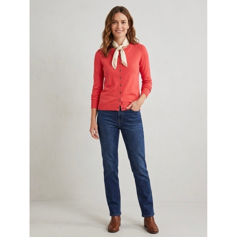 Boden Favorite Cardigan Womens XS Coral Pink Red Cotton Blend Crew Neck K0103